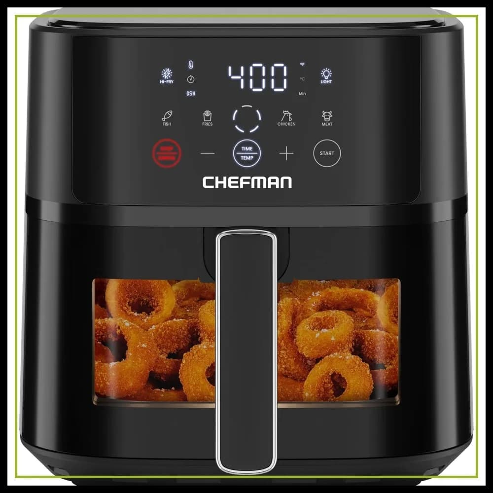 Friggitrice ad Aria Compatta da 6 QT con Tecnologia Hi-Fry, Finestra Trasparente, Controlli Touch e 4 Preimpostazioni, Cestello Antiaderente, Lavabile in Lavastoviglie