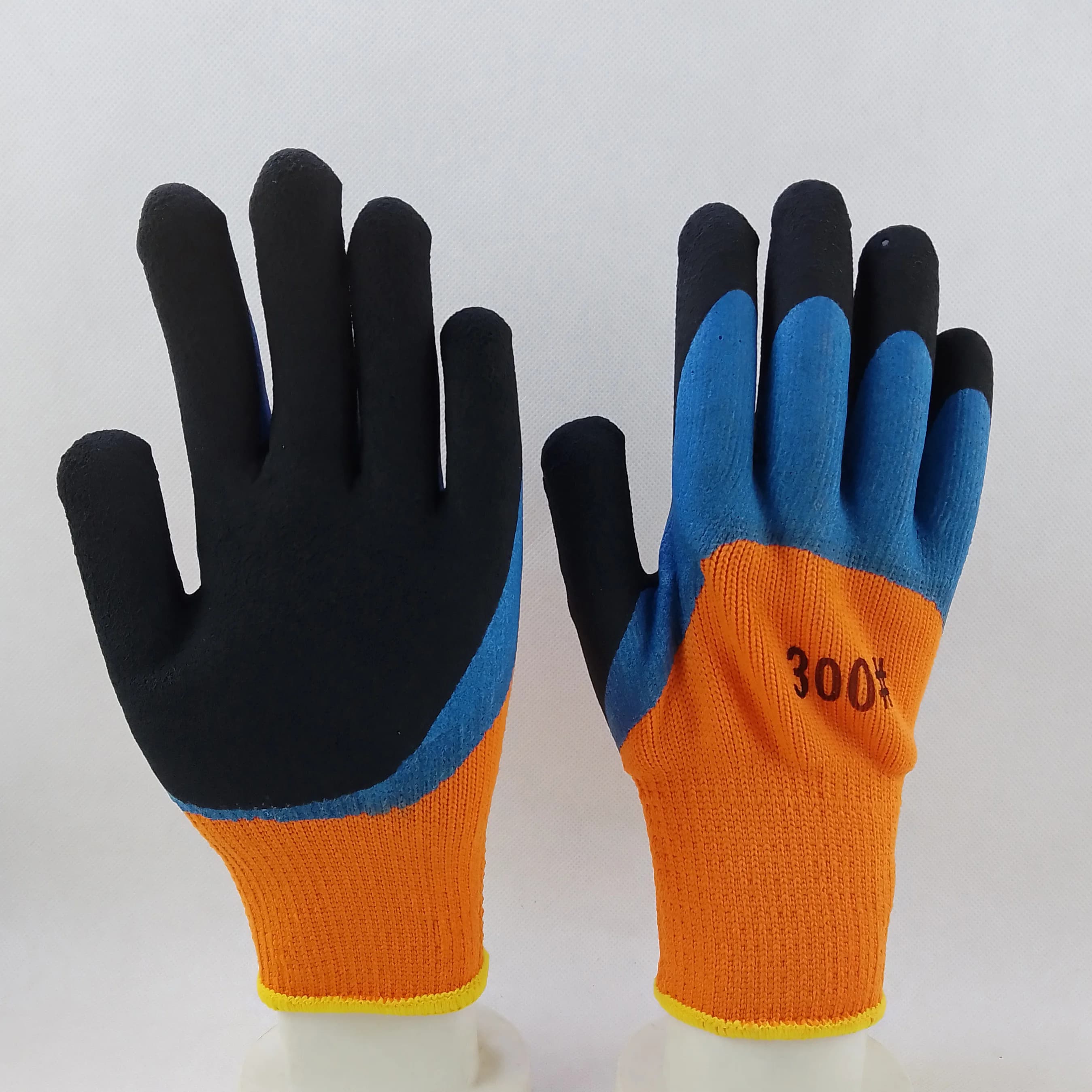guanti da lavoro a doppio rivestimento in lattice espanso con fodera in spugna lavorata a maglia calibro 7 in poliestere arancione spesso per lavoratori antiscivolo resistenti all'usura