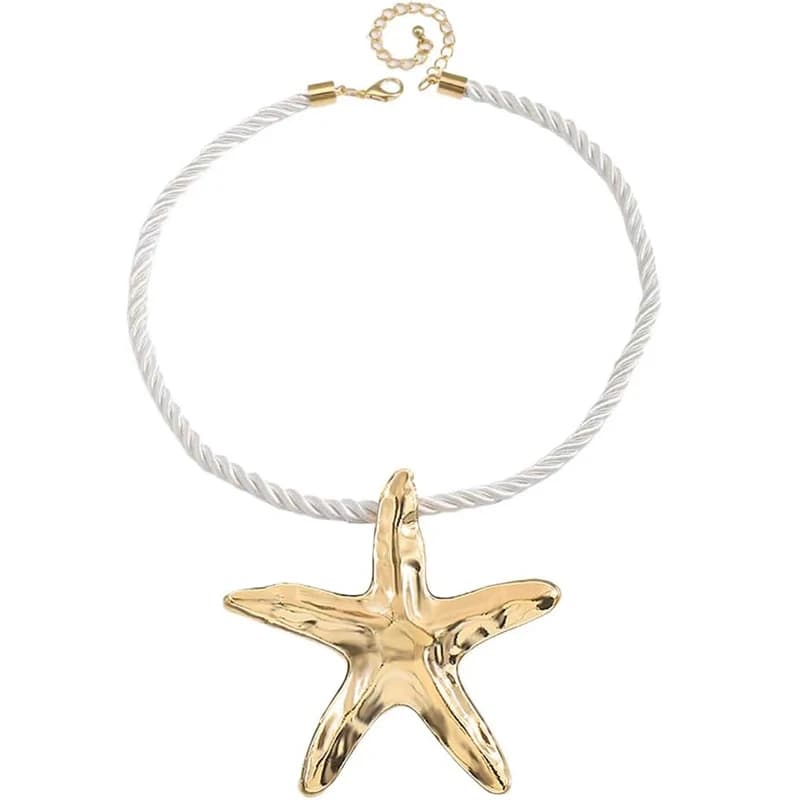 Collana con ciondolo stella marina grande per donne e ragazze Boho Collane regolabili con catena di corda di vita marina a forma di stella fatta a mano a forma di stella