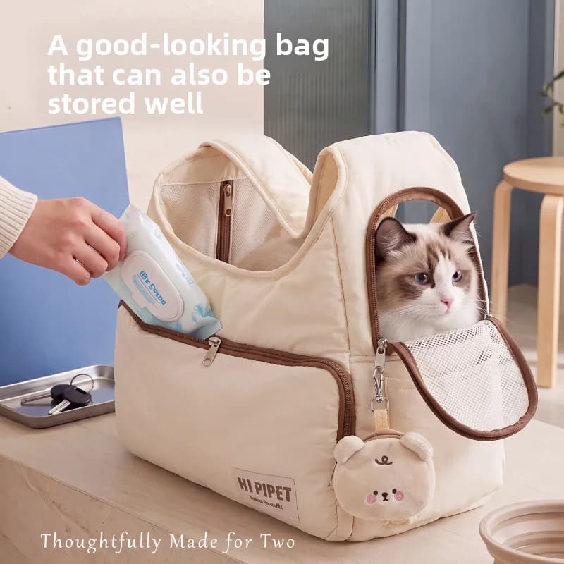 Soft Girl Aesthetic Dot Puffer Pet Sling Bag Large Space Anti Escape Breathable Cat Dog Carrier For Autumn Winter Outdoor Travel