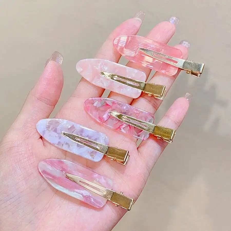 5pcs/Set Elegant Pink Acrylic Hair Clips - Cute Oval Alligator Clip For Women And Girls, Seamless Side Hair Clips Set, Suitable
