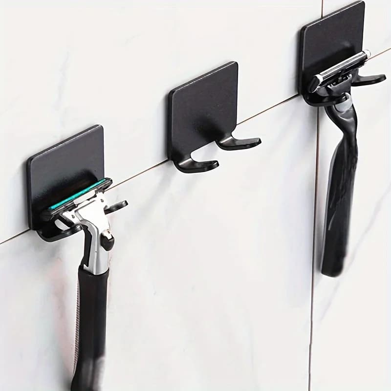 Set di 3 Ganci Adesivi per Rasoi e Asciugamani, Organizzatore da Bagno Senza Foratura per Piastrelle, Specchi e Porte, Contenitore in Plastica