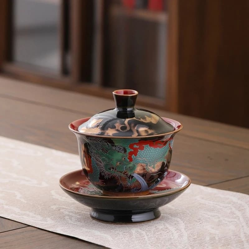 Creativo Retro Ceramica Gaiwan Set Tazza da tè Ciotole Colore cinese Smalto Tazze da tè Porcellana Kung Fu Teaware Sancai Tè Tureen