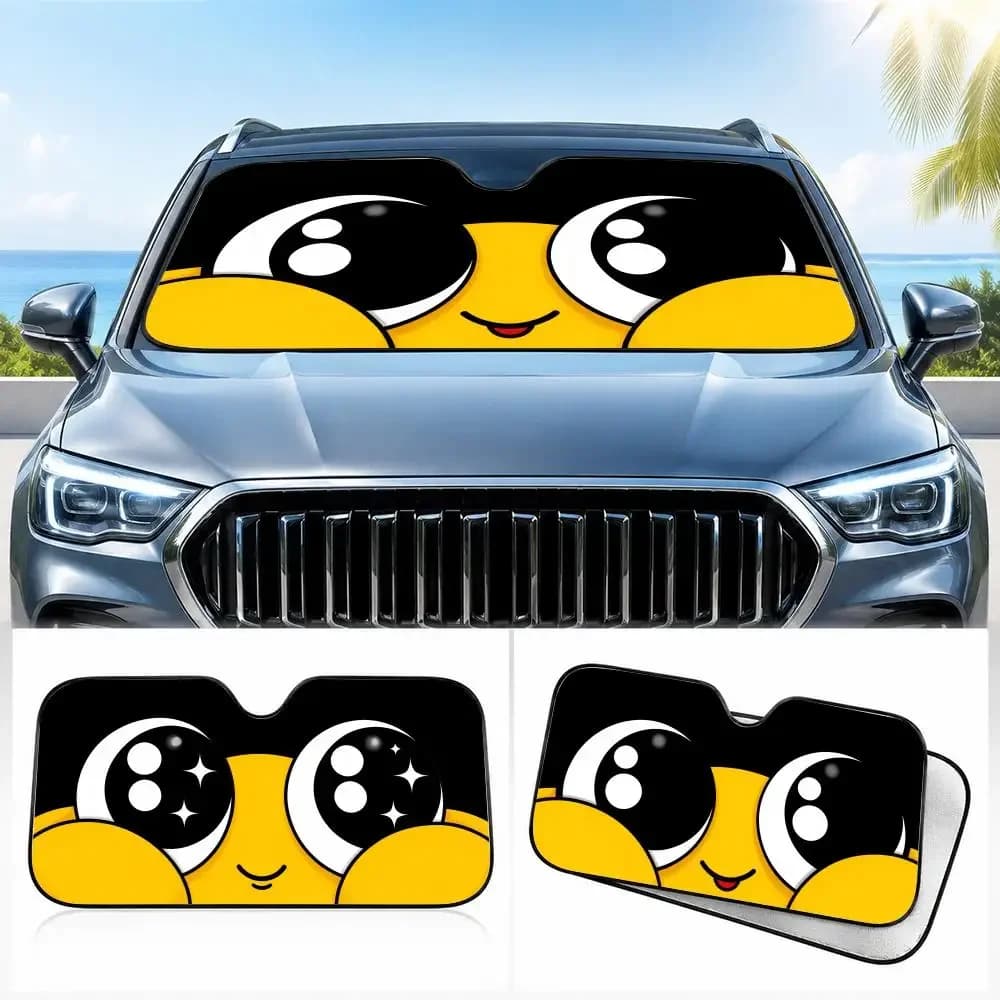 Cute Big-Eyed Cartoon Sun Visor Car Windshield Sunshade UV Protection Reflective Foldable Heat Insulation Cover