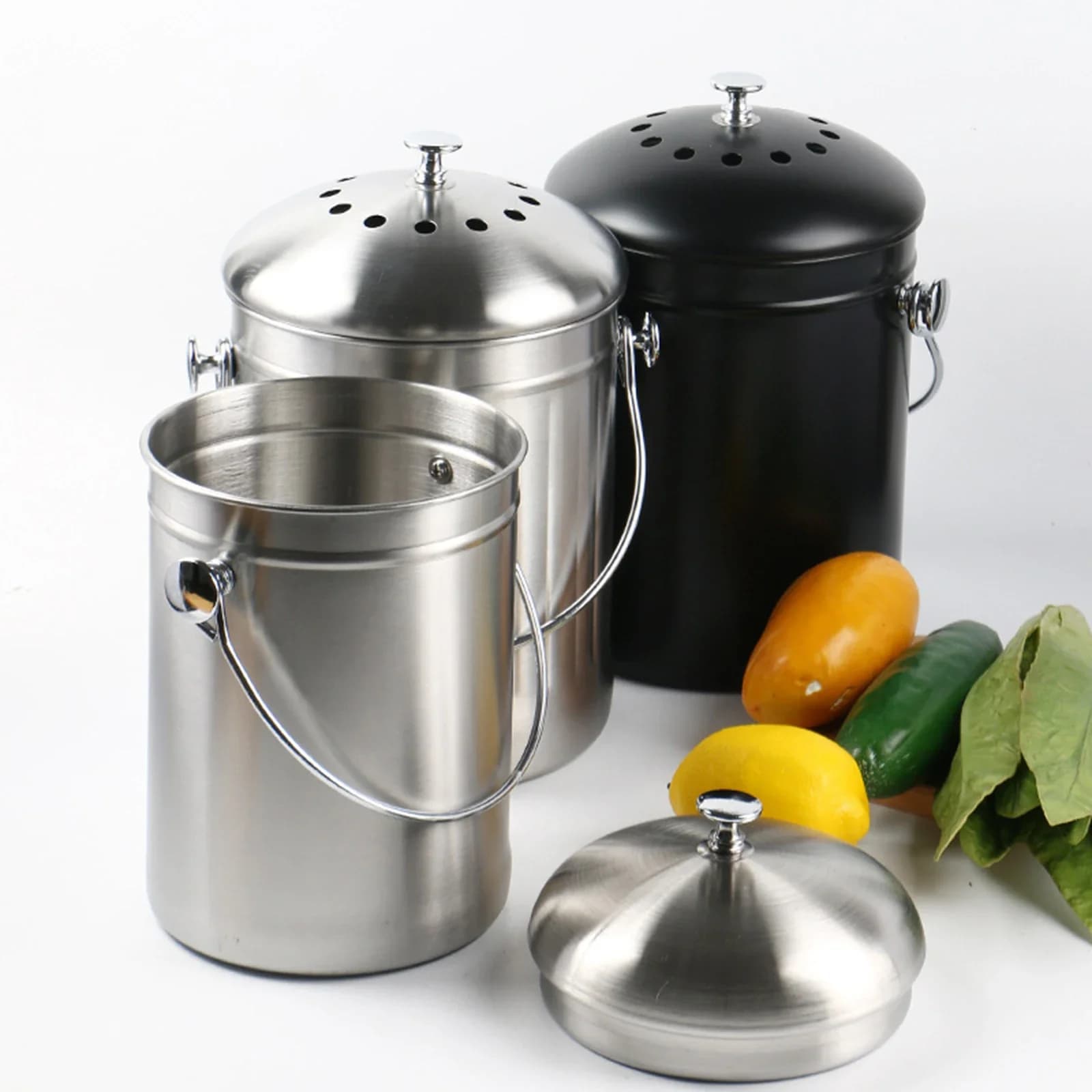 Cestino per compost in acciaio inossidabile Secchio per rifiuti alimentari per verdure inutili portatili per bancone da giardinaggio, bagno, controsoffitto, cucina