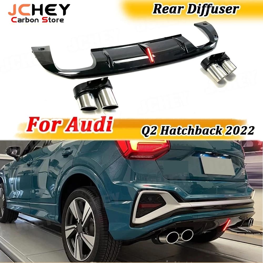 Black Rear Diffuser Polished ABS with Exhaust Terminals for Audi Q2 Hatchback 2022, Body Kit and Accessories Styling Auto