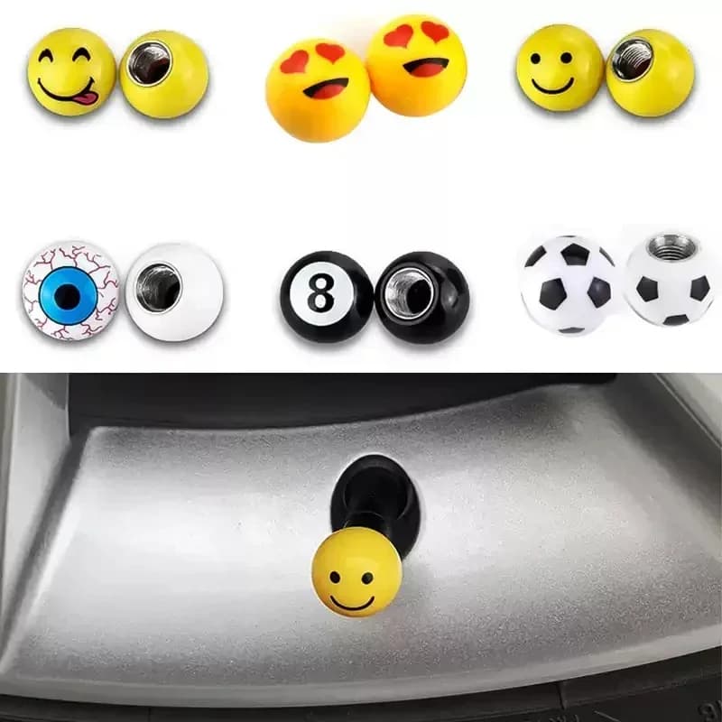 4 Pezzi Tappi Universali per Valvole Pneumatici Bici Moto Auto, Coperture Antipolvere per Ruote, Tappi per Steli Valvola, Tappi Sferici Decorativi Modificati