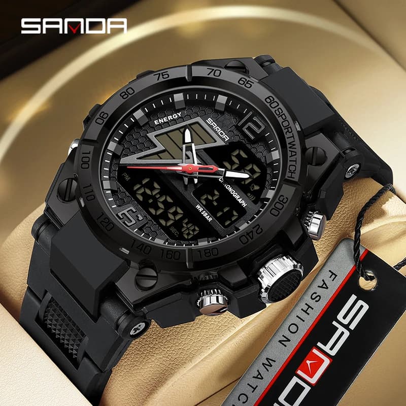 Men's Electronic Watch Fashion SADNA 6137 Multifunctional Men's Electronic Watch with Double LED Sports Display