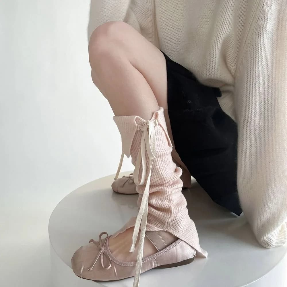 Elastic Y2K Lace Up Leg Warmers Sweet Ballet Foot Cover Women's Stockings Elastic Bow Tie Knit Banding Leggings Women