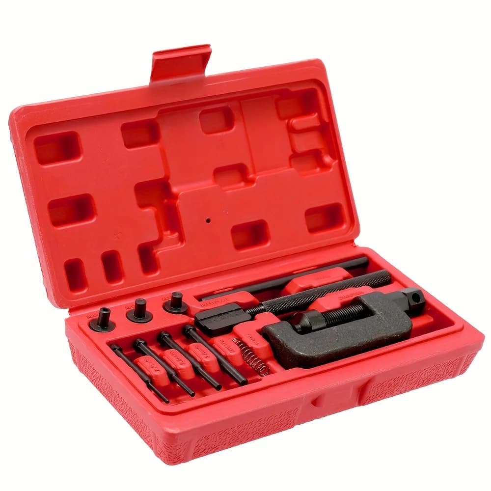 Set di strumenti di riparazione per utensili per rivettatura divisore per interruttore catena per bici da moto, lancia la maniglia per pressa per perno catena Rivetto per catena per moto