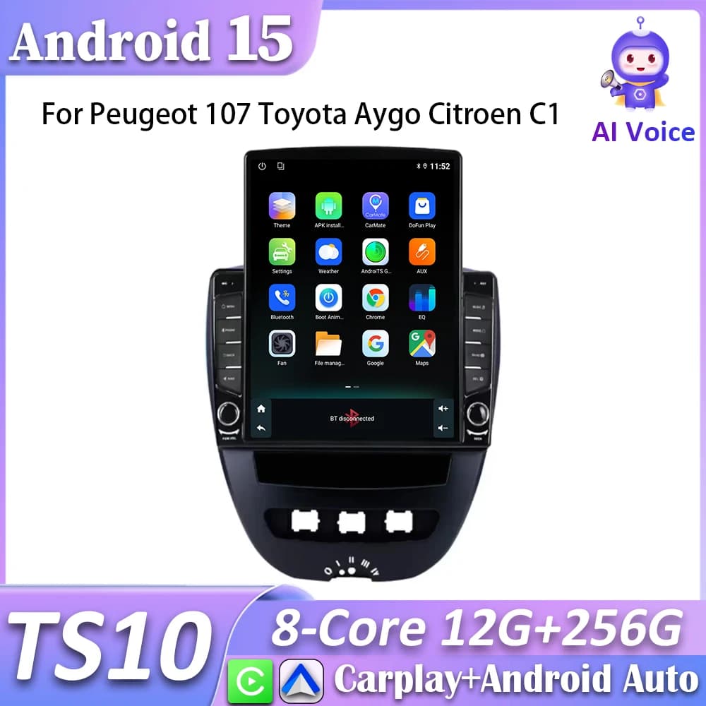 Per Peugeot 107 Toyota Aygo Citroen C1 Autoradio Carplay Navigazione GPS Stereo Android Auto Schermo No 2din Video WiFi Autoradio