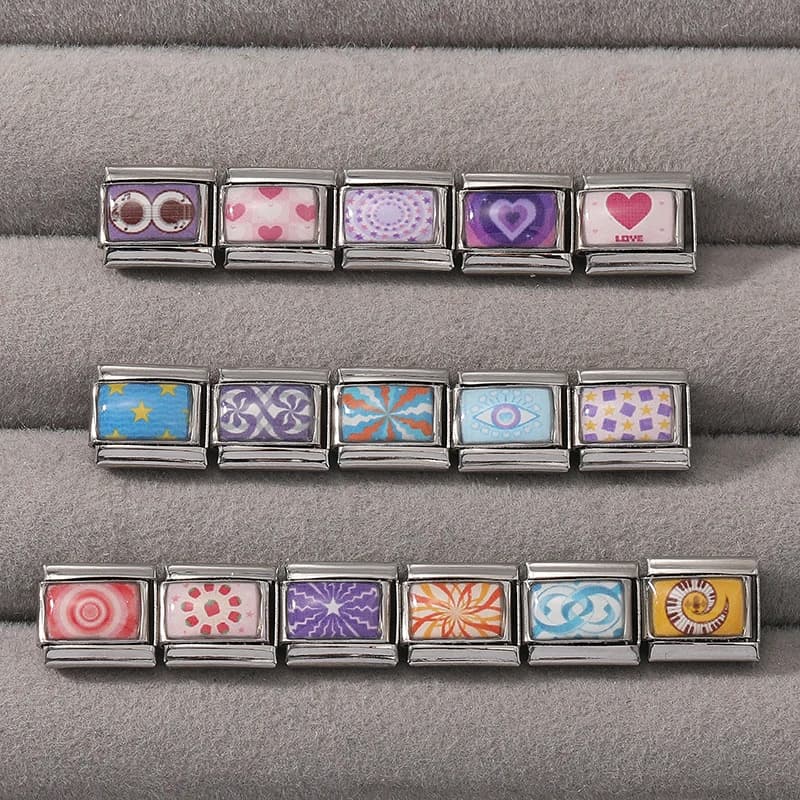 Creative Strawberries Star Heart Eyes Music Flowers Italian Charm Link Fit 9MM Stainless Steel Bracelet DIY Making Y2K Gifts
