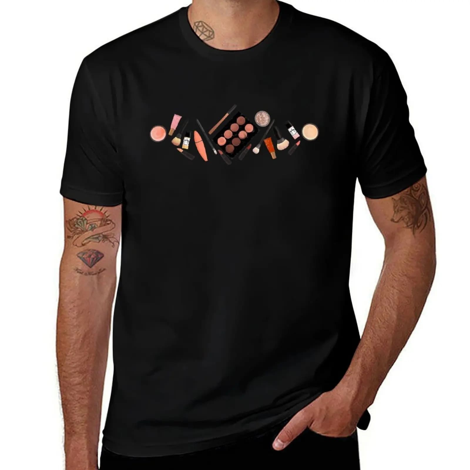 ? ROUTINE T-shirt in MAKEUP foundation with elegant print and short sleeves