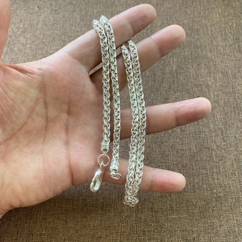 White Copper Braided Foxtail Chain Necklace, Unisex Silver Tone Woven Link Choker with Lobster Clasp, Daily Streetwear Jewelry