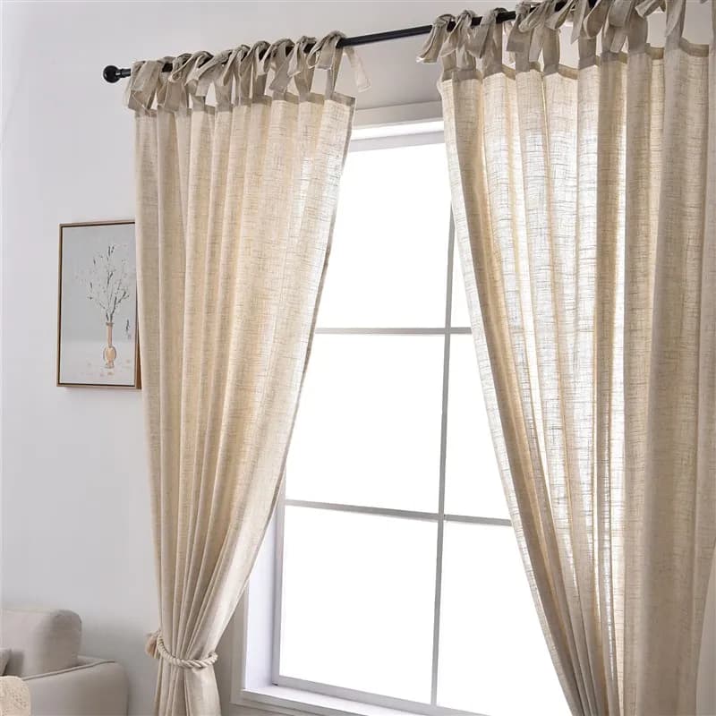 Natural Linen Cotton Cortinas for Living Room Bedroom Cafe, Light Flittering Blinds, Kitchen Short Curtains,holes free