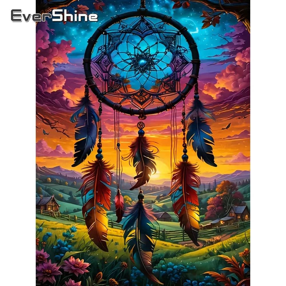 EverShine Diamond Embroidery Landscape Full Drill Mosaic Dream Catcher Rhinestones Painting Cloud Home Decoration