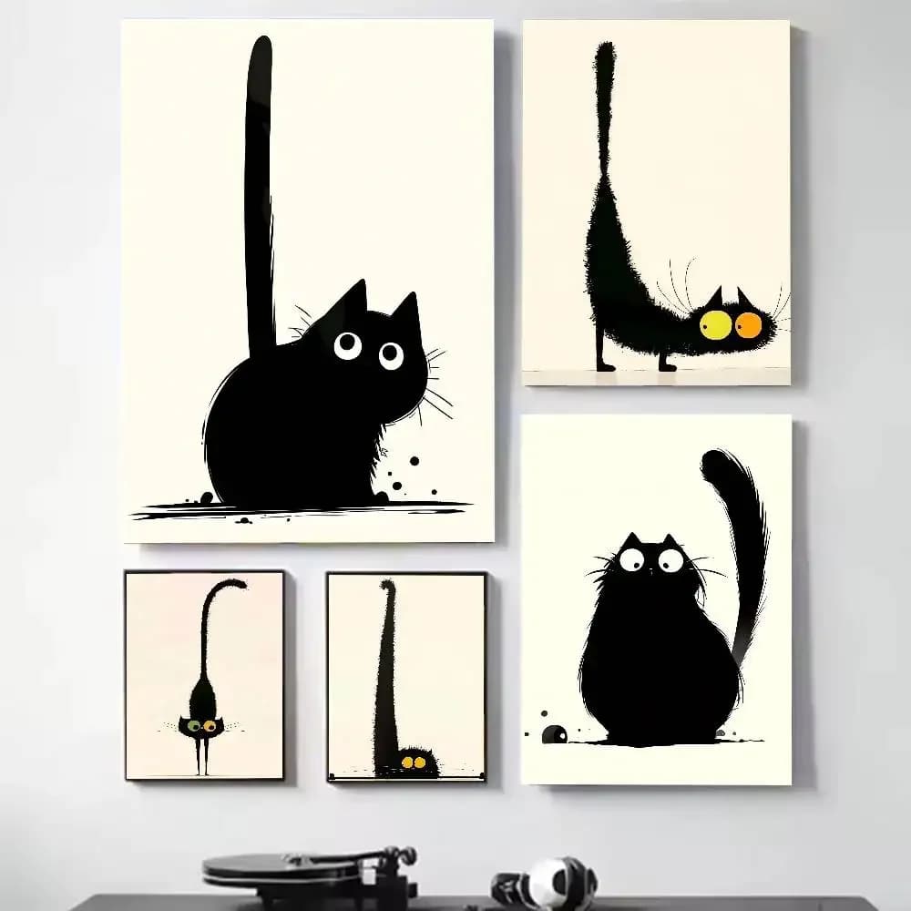 Abstract Painting Black Cat Poster Wall Art Prints Canvas Painting Pictures for Living Room Home Decor Cuadros