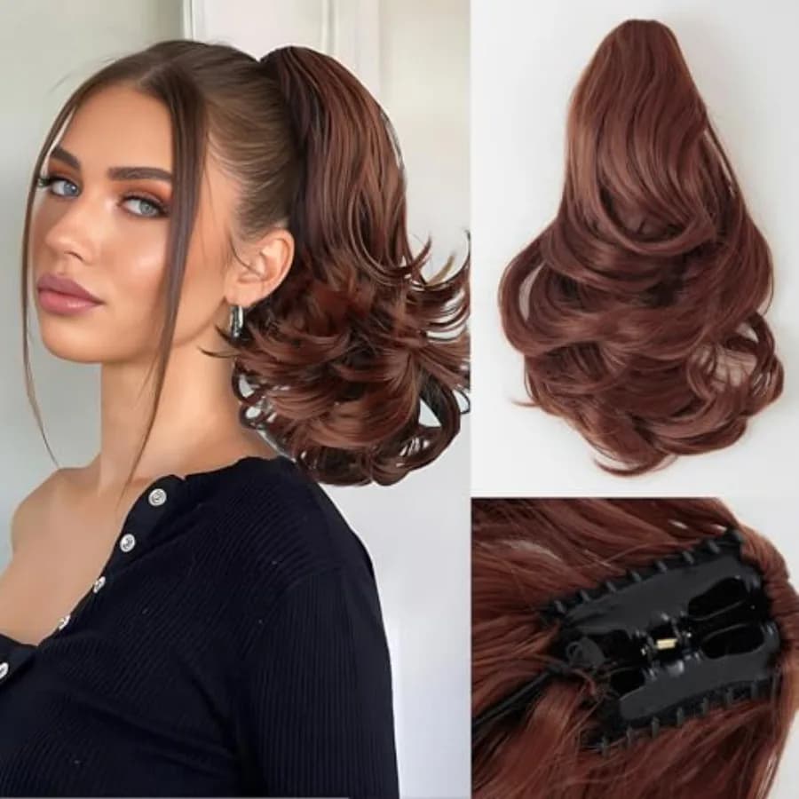 DAXSRXI Claw Clip Ponytail Extension, Clip in Ponytail, 10 Inch, 30B Light Auburn, Ponytail Extension, Pony Tails Hair Extensio