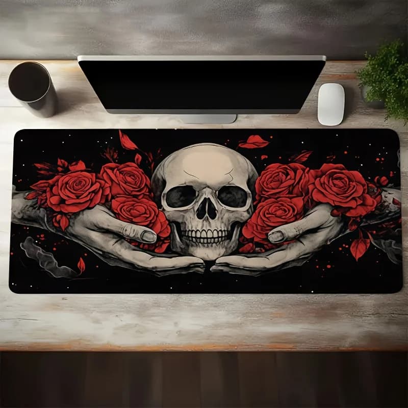 Tappetino per mouse Skull Rose XXL da 1 pezzo, tappetino da scrivania con base in gomma antiscivolo, per PC da gioco e ufficio