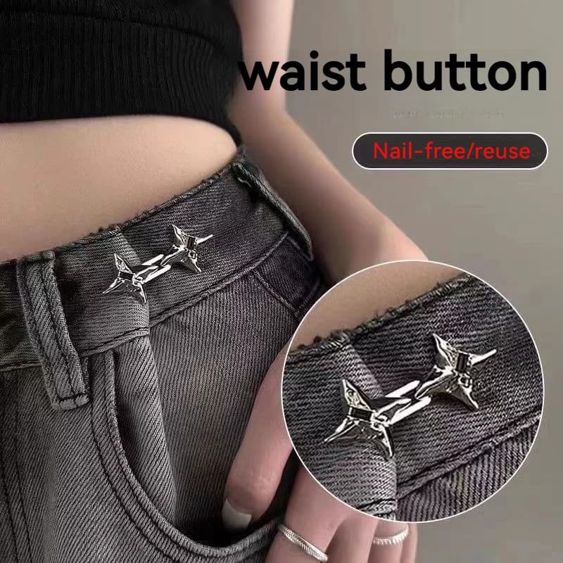 Bottone Regolabile per Jeans Senza Cuciture, Regolatore di Vita in Metallo, Fibbia a Quattro Punte a Forma di Stella per Jeans e Pantaloni
