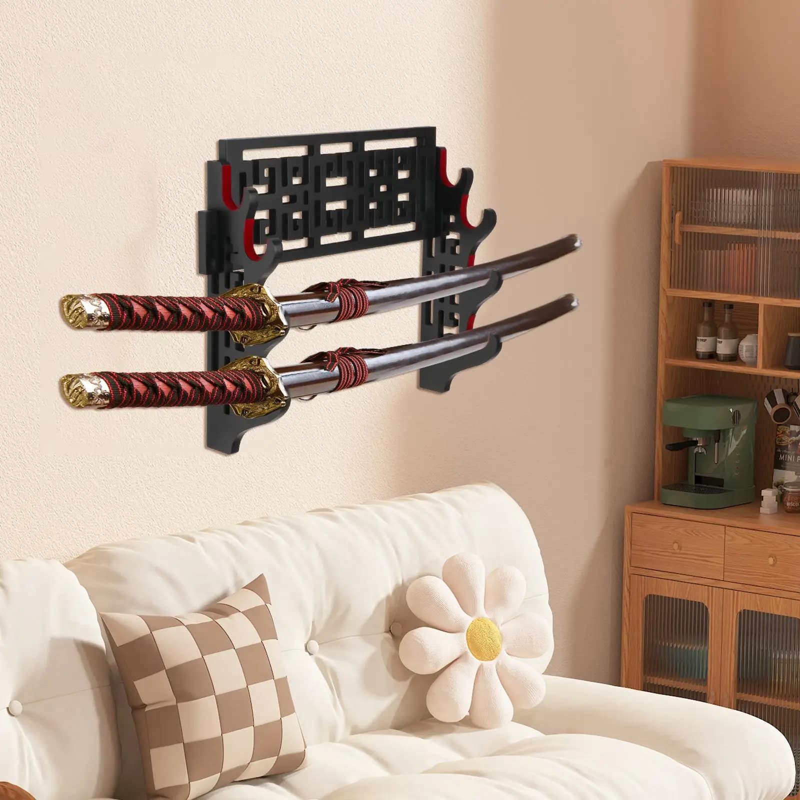 Espositore per spada portaoggetti per spada laser con supporto cavo in legno a 4 livelli per la raccolta di spade Lightsaber Storage Rack