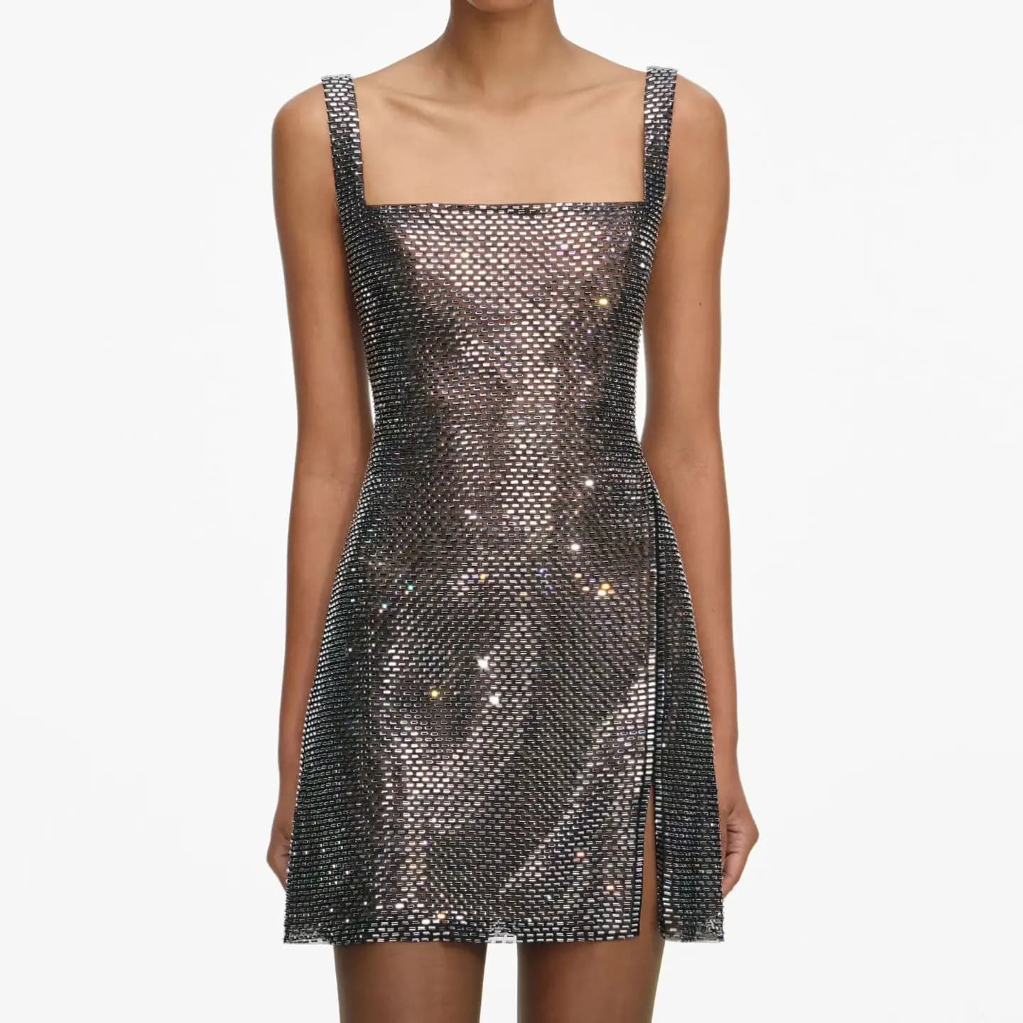 Abito da donna con strass caldo, mini abito con gilet diviso alla moda