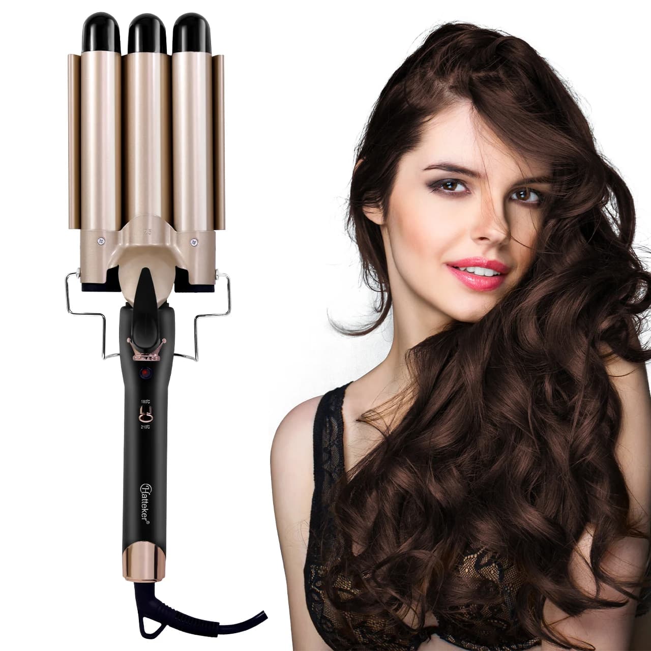 Hatteker 25MM Ferro arricciacapelli a forma di uovo Salone professionale Protezione dei capelli a temperatura costante Onda grande agli ioni negativi