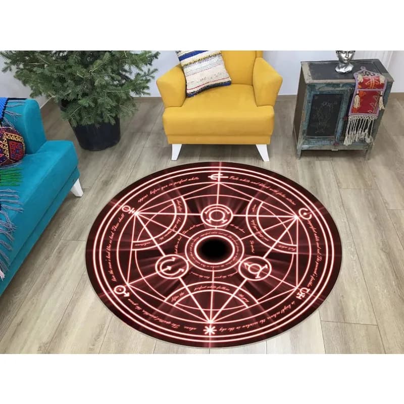 Tappeto rotondo con trasmutazione interamente in metallo Anime giapponesi Manga Tappeto circolare per camera dei bambini Tappeto anime Tappeto popolare con trasmutazione FMA