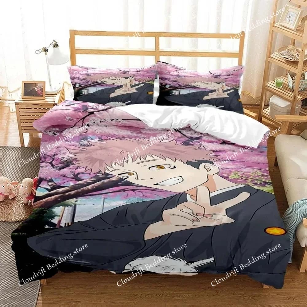 Set di biancheria da letto in poliestere con stampa digitale Jujutsu Kaisen, copripiumino per ragazzi, set di biancheria da letto per adolescenti