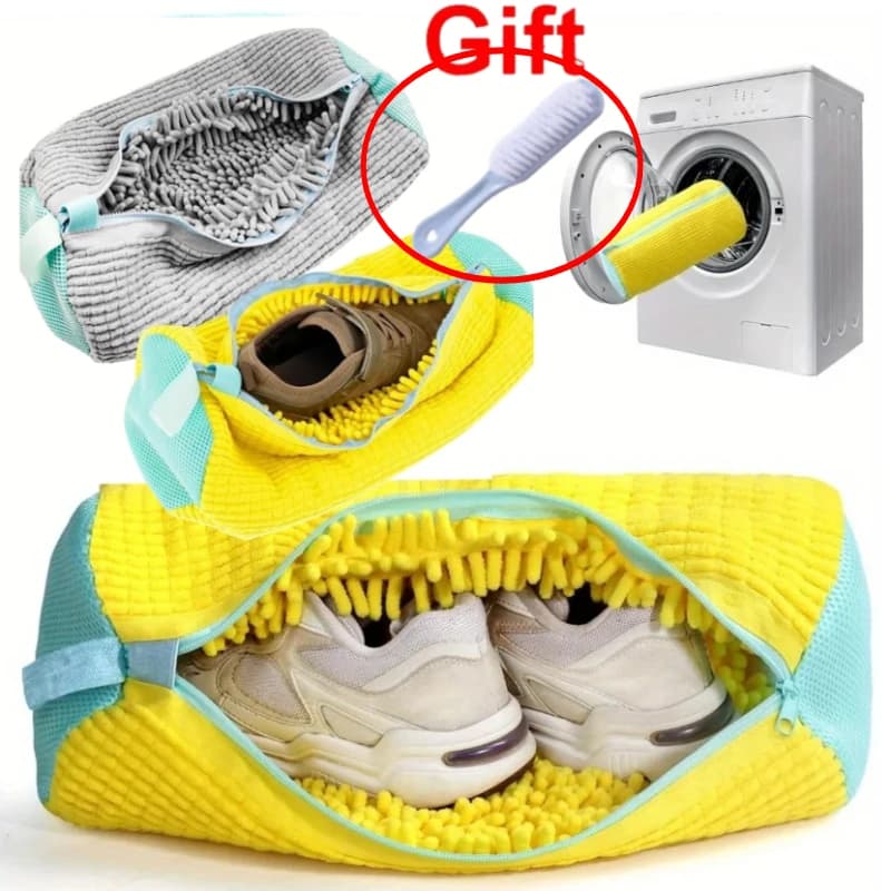 2 sacchetti per lavatrice per scarpe, sacchetti per bucato con chiusura a cerniera, durevoli, soffici fibre, scarpe da ginnastica, sacchetto per la pulizia con spazzola regalo