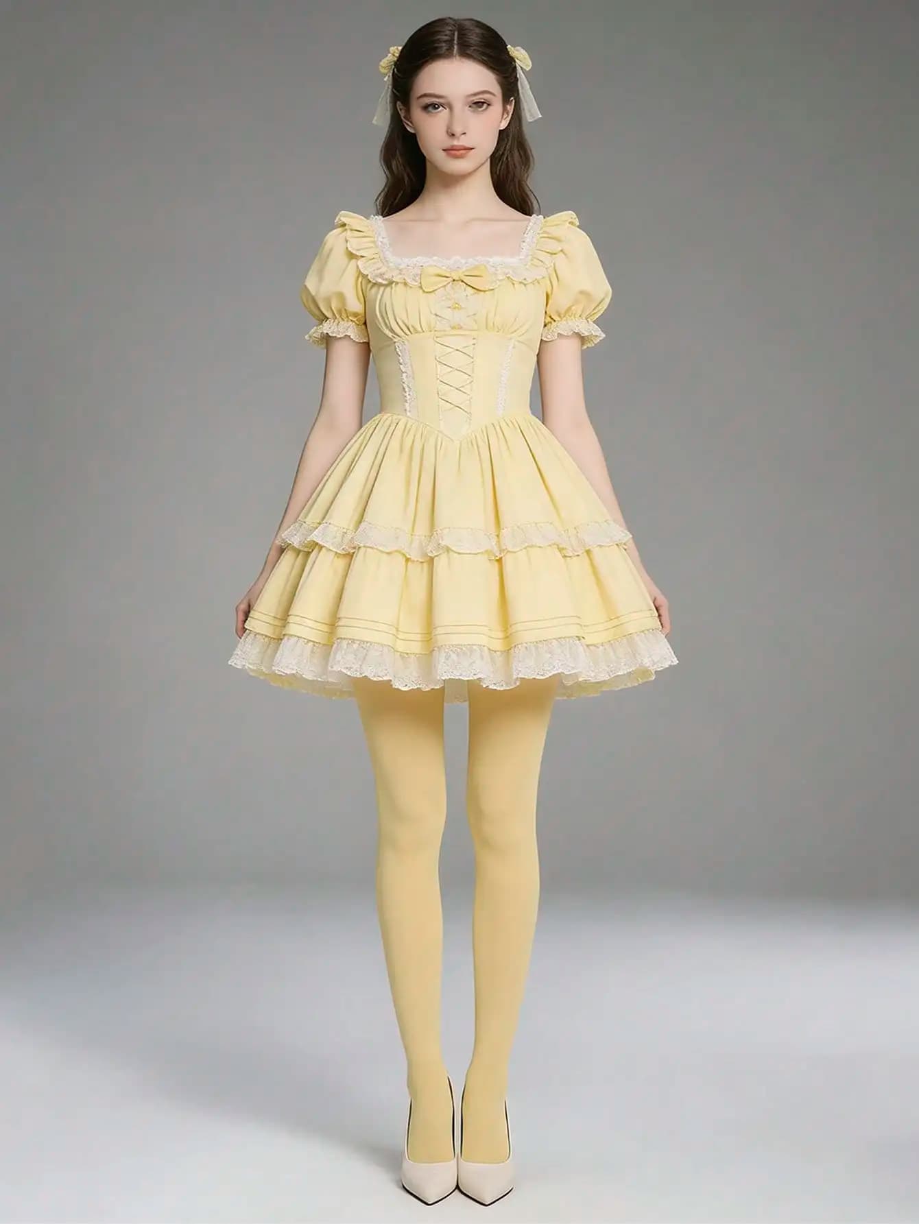 1 paio di collant da donna in nylon opaco giallo crema, comodi per dolci outfit quotidiani