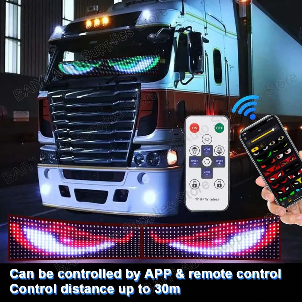 Luce di pannello pixel LED Devil Eye per camion, telecomando APP, 200 cm/150 cm/120 cm/80 cm/70 cm/60 cm, per parabrezza da bordo 12 V-24 V