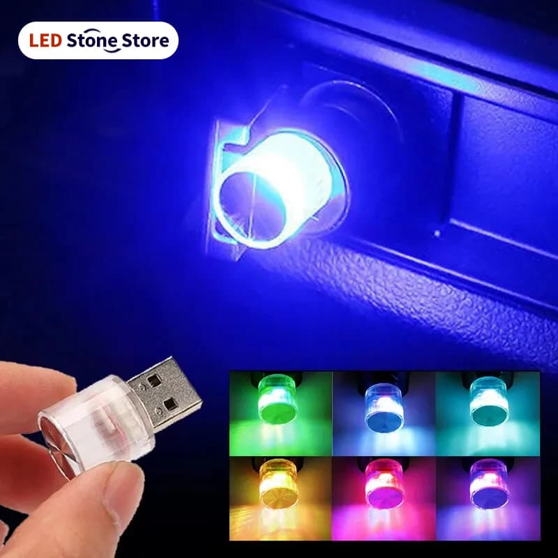 Mini USB LED Light for Auto, Interior Atmosphere Decorative Lamp, Portable Lighting for Auto and Computer, Plug and Play
