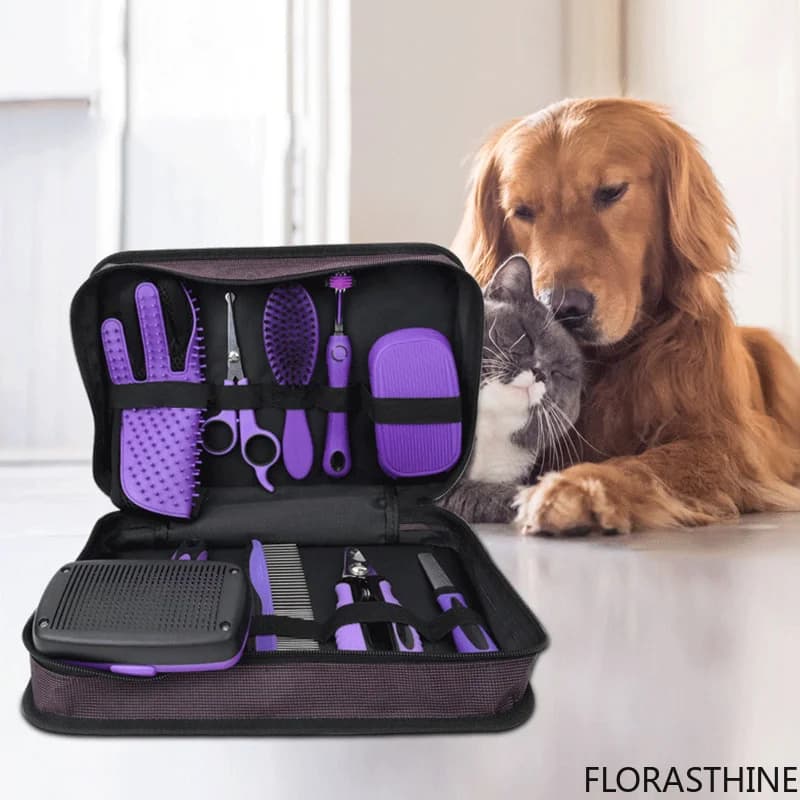 9Pcs Pet Grooming Comb Set Hair Removal Comb for Dog Dog Gloves Shampoo Brush Pet Nail Clippers Toothbrush Set