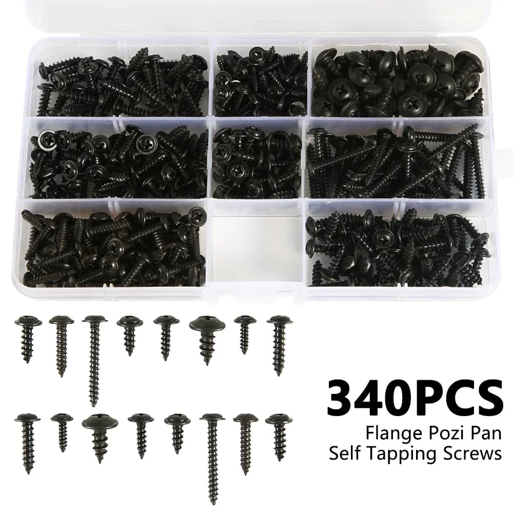 Set di viti autofilettanti a testa a croce da 340/500 pezzi M3/M4/M3.5/M4.8, kit assortito in acciaio al carbonio nero per mobili