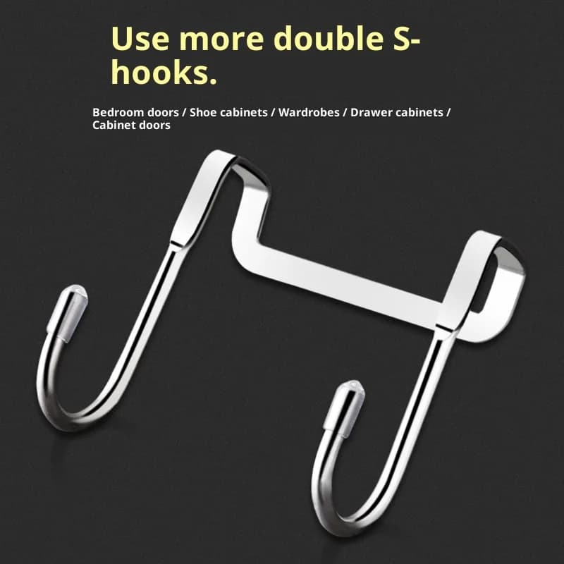 Stainless Steel Over Door Hook Punch Free Double S Hook Silicone Tip Hanger Kitchen Bathroom Cabinet Drawer Towel Utensil Storag