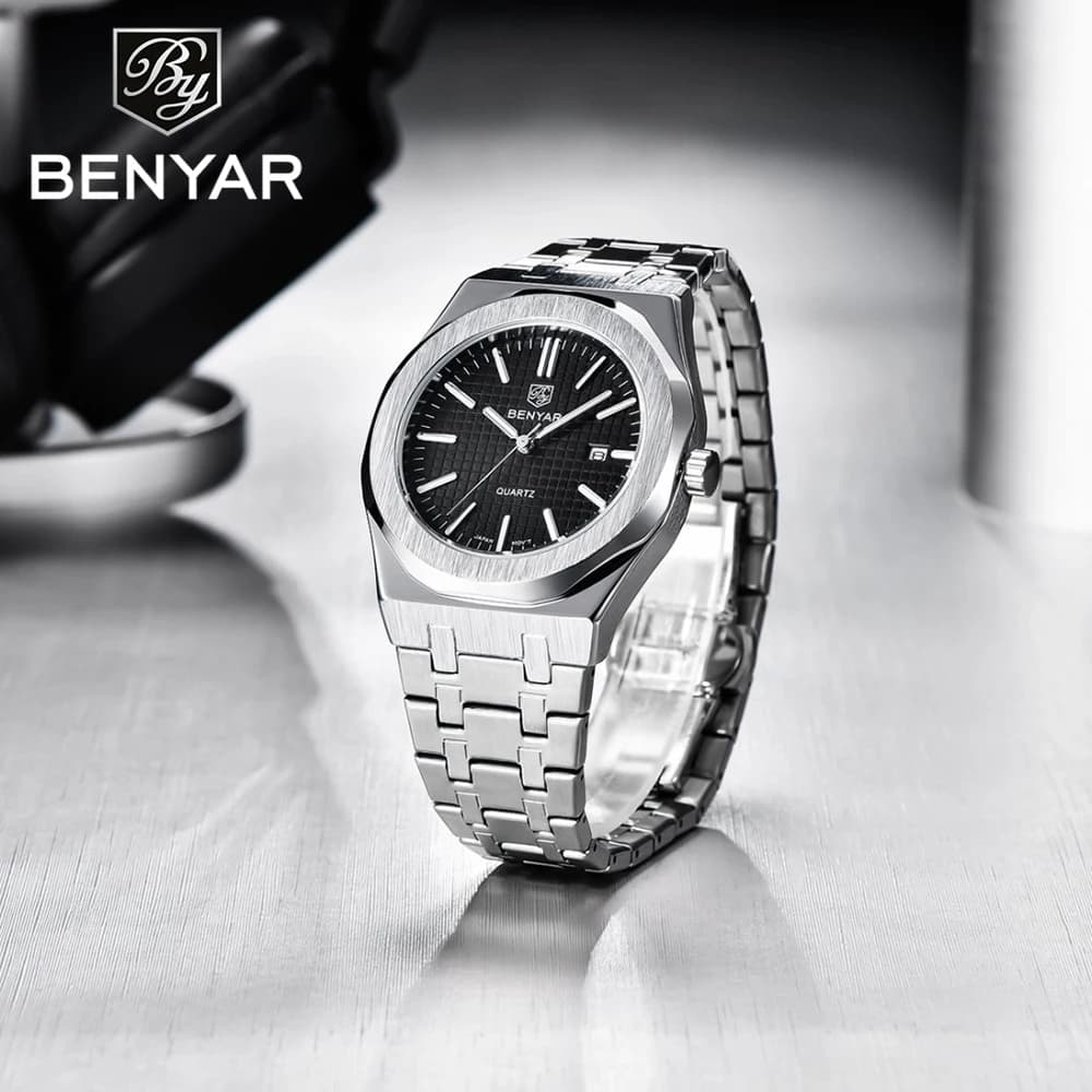 BENYAR 2025 Nuovo 42MM Orologio da uomo al quarzo in acciaio inossidabile impermeabile luminoso orologio commerciale per uomo relojes para hombres