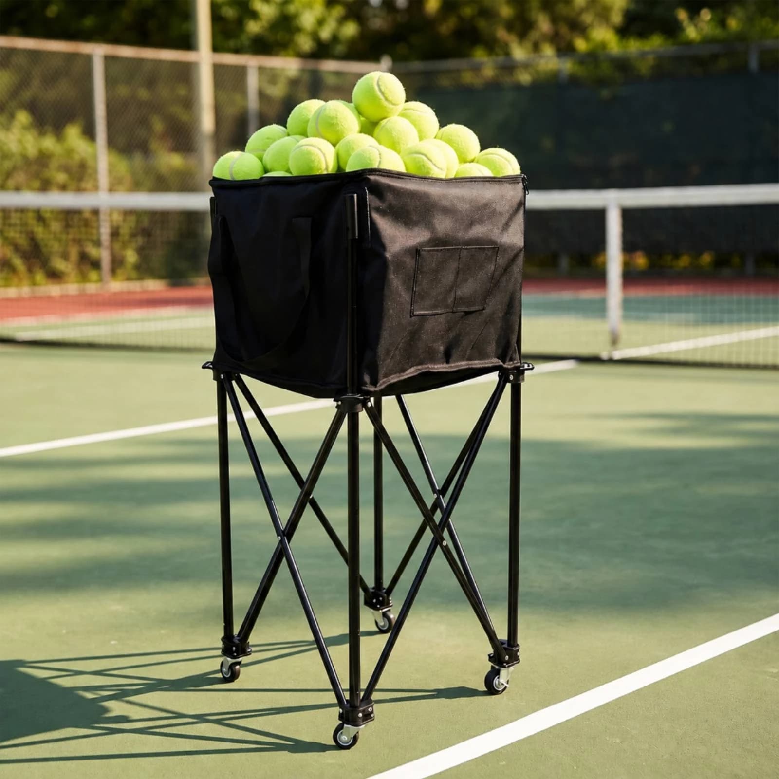 Tennis Ball Cart Portable Ball Basket with Wheels Pickleball Cart Collapsible for Coaches, Training Sessions