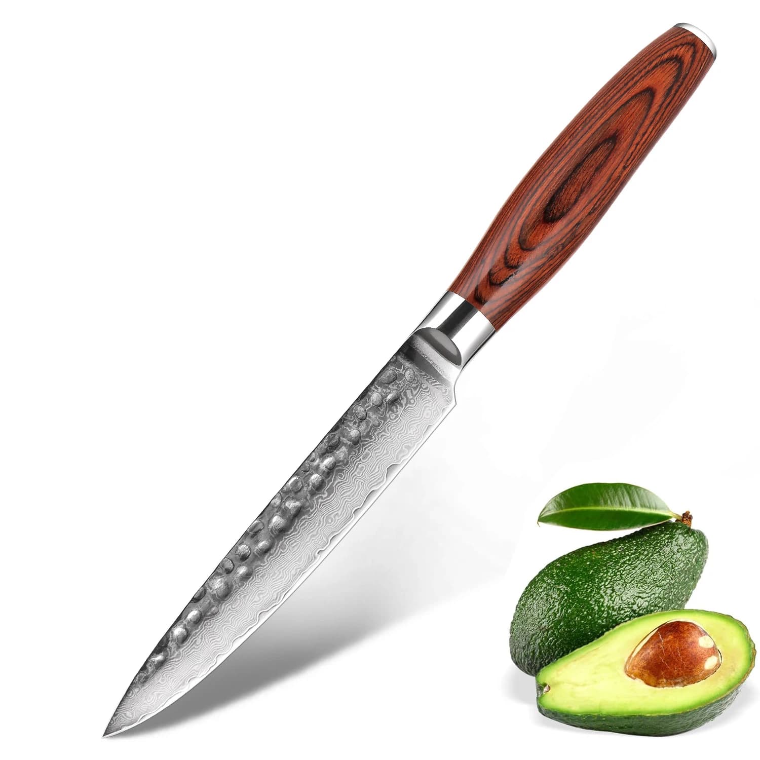 Coltello Multiuso da 6 Pollici, Coltello da Cucina per Frutta in Acciaio Damascato Forgiato, Antiaderente, per Casa e Ristorante, Manico in Legno Rosso