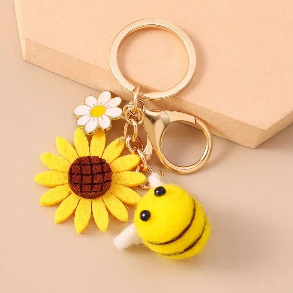Handmade Crochet Sunflower Pendant Handbag Decor Backpack Crocheted Flower Key Ring Weaving Bag Charm Knitted Keychain DIY Gifts
