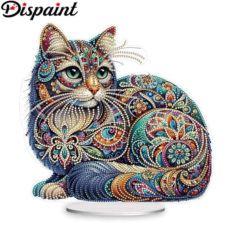 Dispaint Pittura Diamante Forma Speciale Trapano 5D Fai da Te Ornamento da Scrivania Kit Gatto Ricamo Strass Punto Croce Casa Tavolo Dec