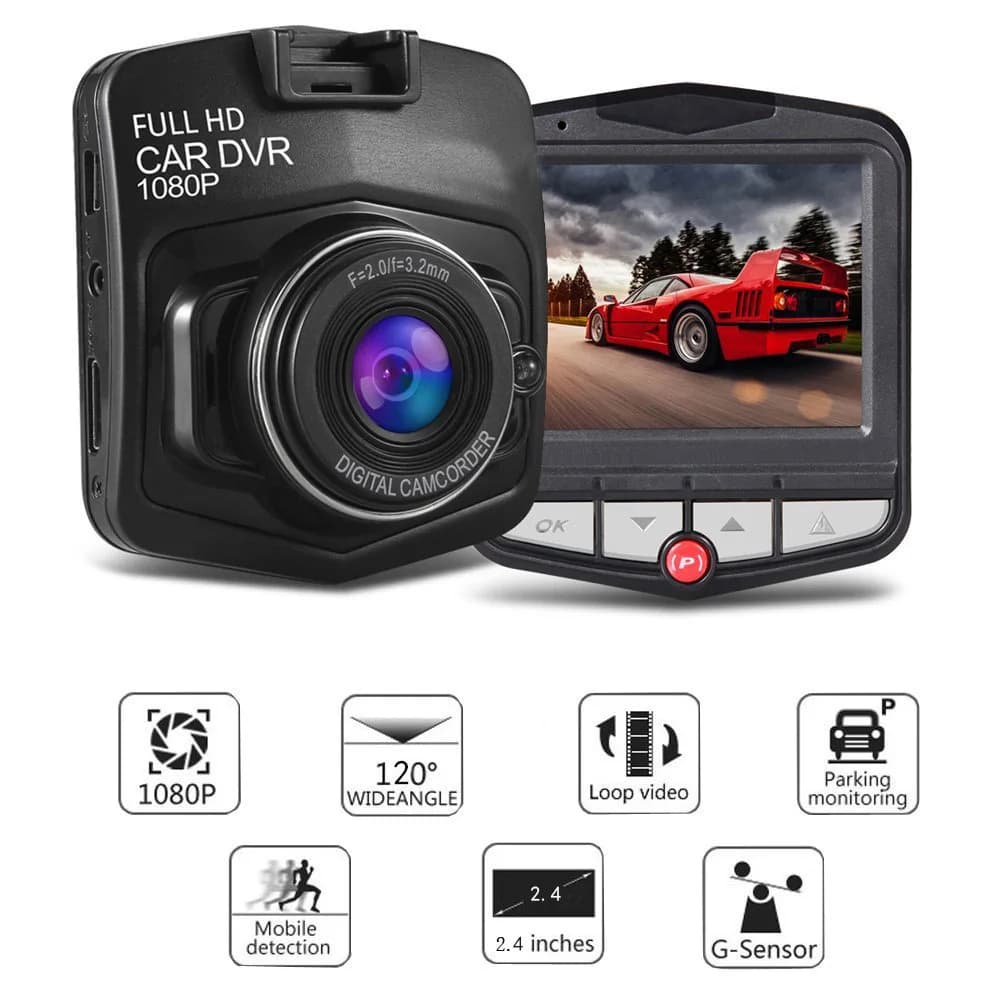 HONG TONG Telecamera DVR per Auto 1080P, Registratore Video HD per Veicoli, Visione Notturna, Monitoraggio Parcheggio