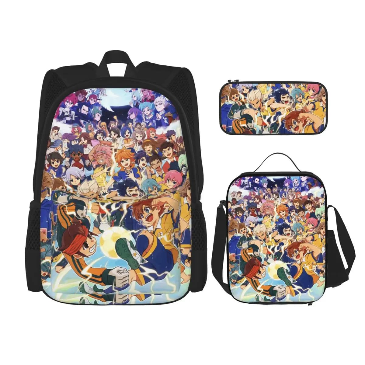 Inazuma Eleven Anime 3pecs/set Backpack for Boys Girls College Daypack Lunch bag Pencil Case