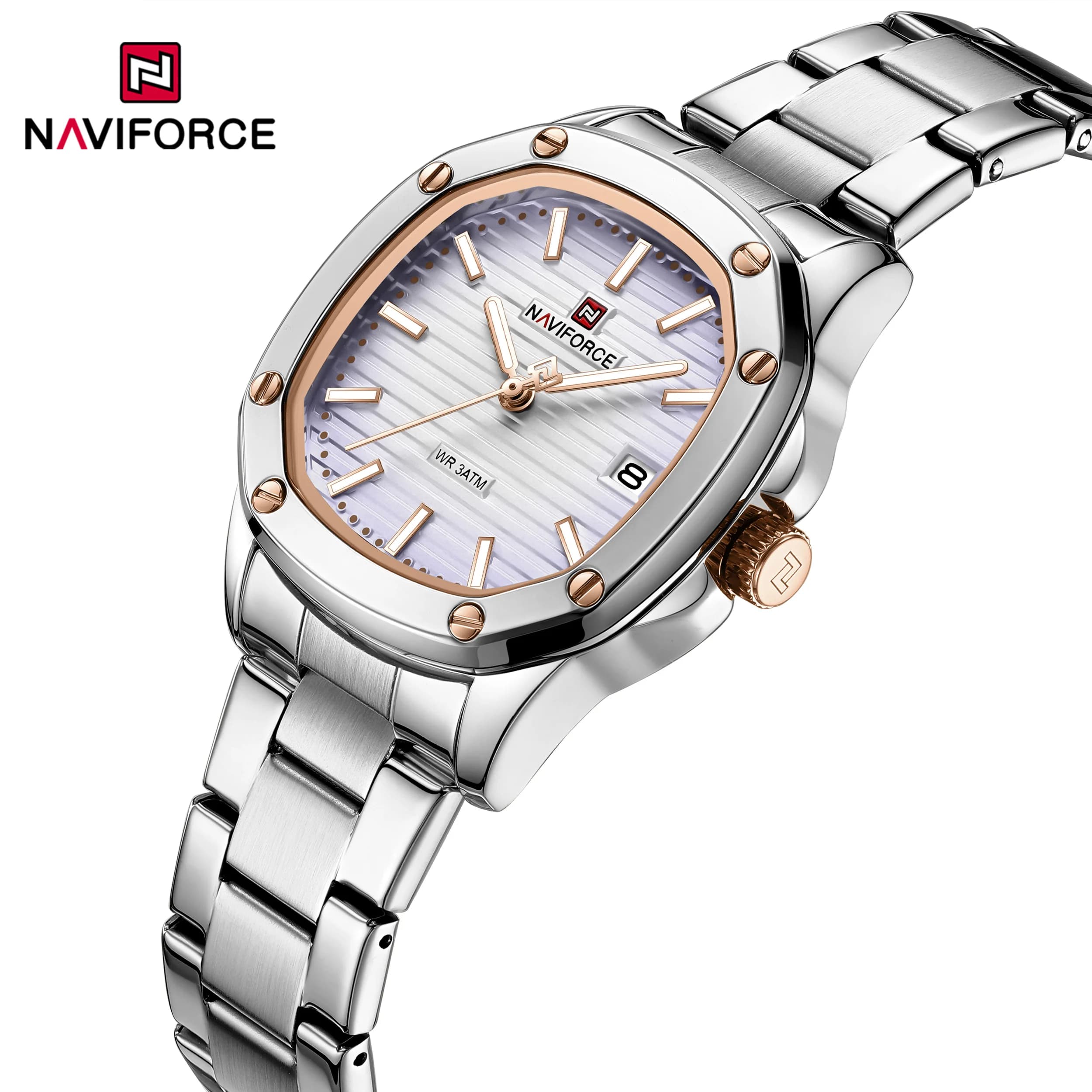 Orologi al quarzo NAVIFORCE 5069S da donna con calendario, lancette luminose, cinturino in acciaio inossidabile, elegante orologio da polso da donna, reloj mujer