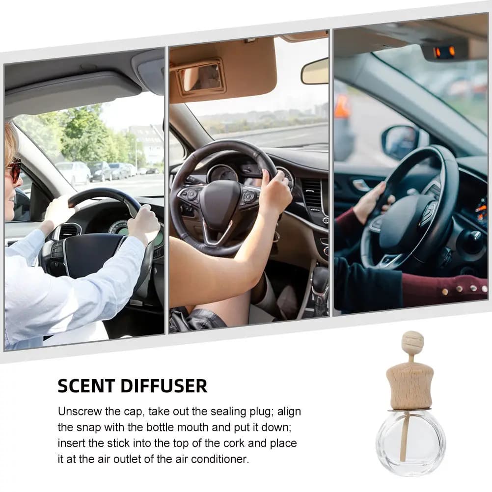 Set di 6 Diffusori di Aromi per Auto in Vetro con Clip in Legno, Bottiglia di Profumo Ricaricabile, Diffusore di Fragranze Essenziali, Deodorante per Auto