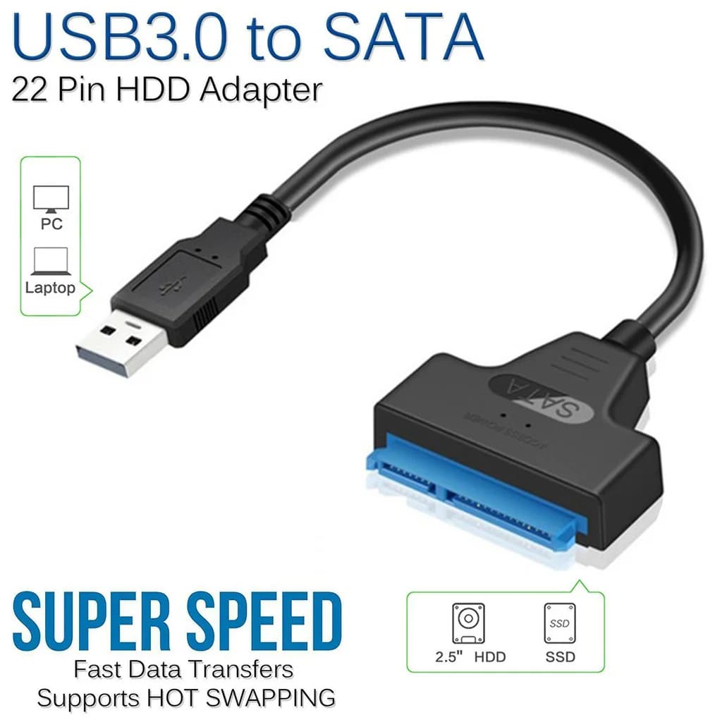 Cavo da USB 3.0 a SATA Adattatore da SATA a USB 3.0 Fino a 6 Gbps Supporto HDD esterno da 2,5 pollici Disco rigido SSD Cavo Sata III a 22 pin