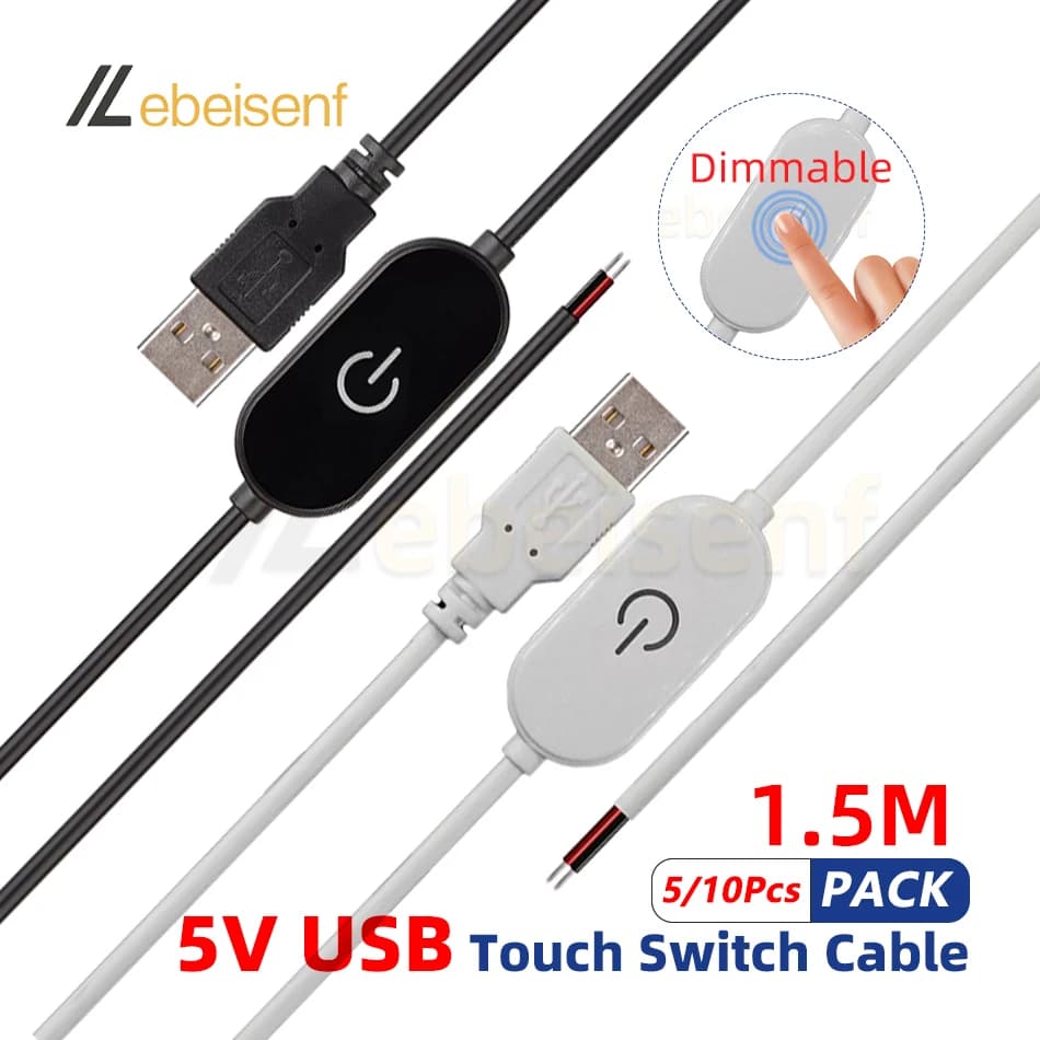 5/10 Pz 2A 5 V USB Touch Dimmer Switch Cavo 1.5 M Spina USB a 2 Fili Dimmer Controller per Dimmable Singolo Colore LED Luce di Striscia