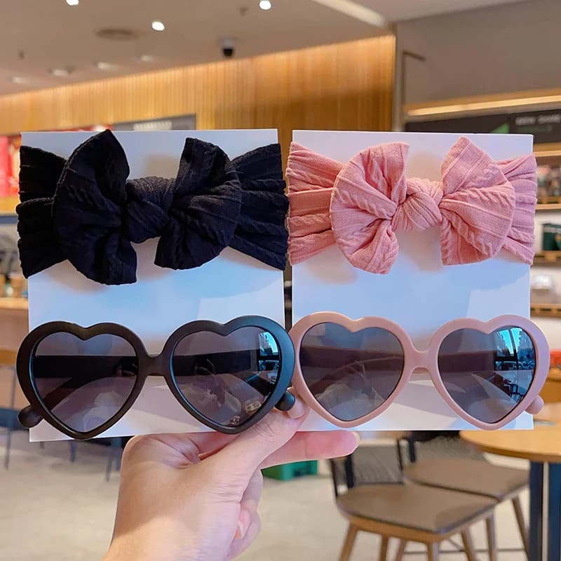 Set of 2 Baby Hair Accessories: Larches with Flake and Sunglasses UV400 in Heart Shape