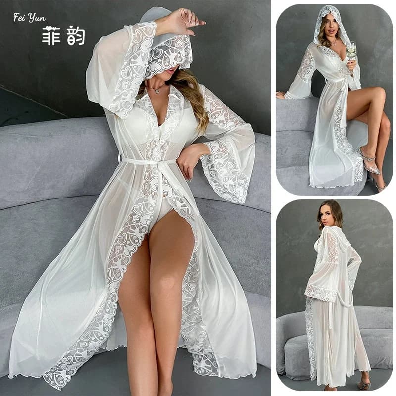 Maglia di lusso con cappuccio Abito lungo Kimono Accappatoio Abito Primavera Estate Nuova donna Indumenti da notte Abito da notte Camicia da notte in raso allentato per la casa