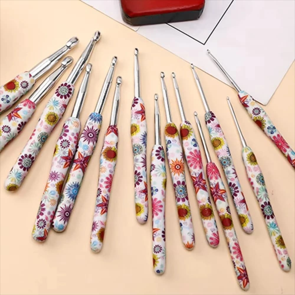 Sewing 2.75-6.5MM Crochet Hook Sunflower Printed Handle Fine Hook Head Knitting Needles Weaving Hooks For Weaving